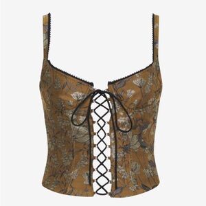 NWT Rumored Renaissance Corset Crop Top Green Floral Size S